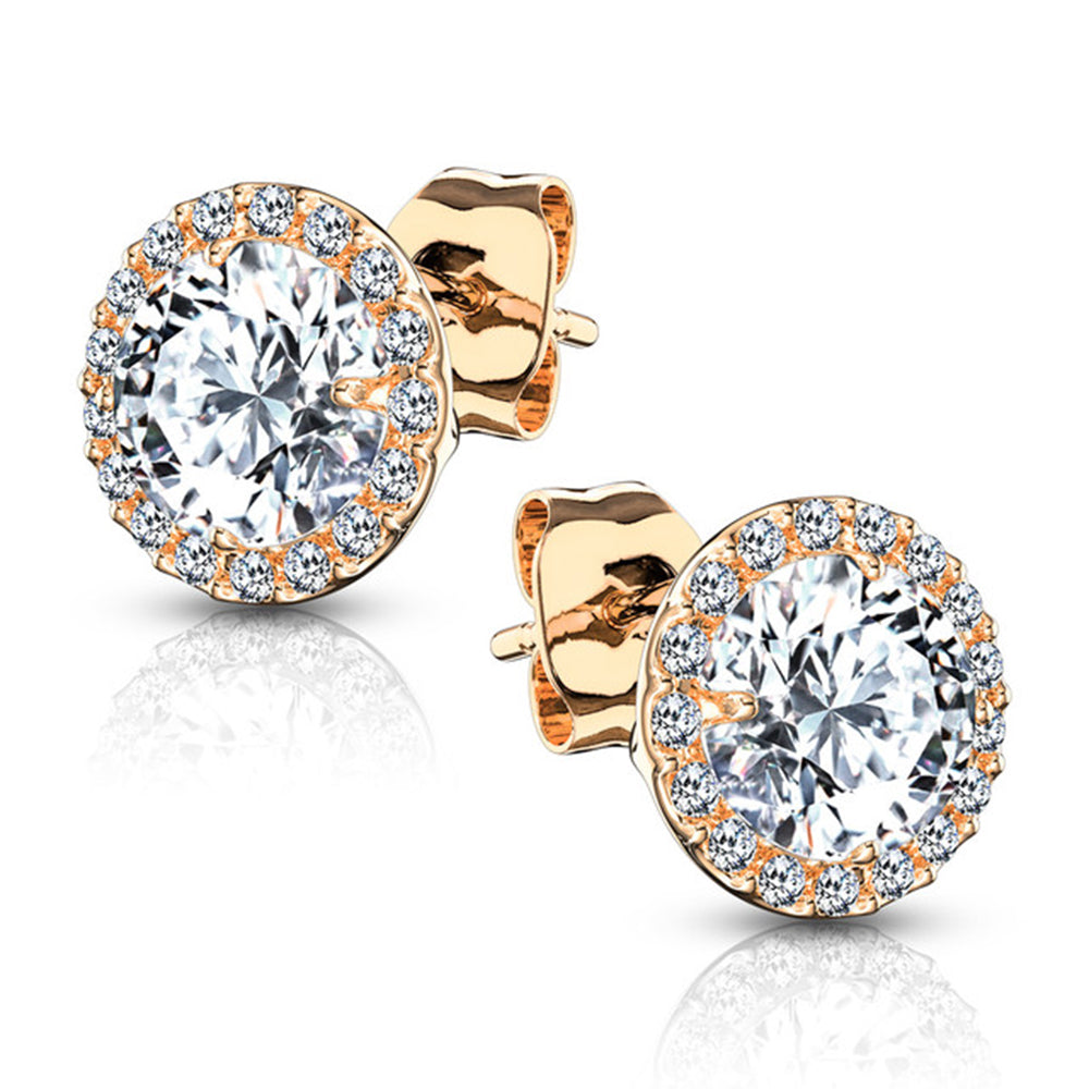 .925 Sterling Silver 20 Gauge Round Halo CZ Stud Earrings - Pair - photo 4