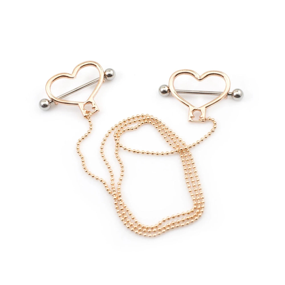 Surgical Steel 14 Gauge Nipple Barbells with Heart Dangle Chain - Pair - photo 6