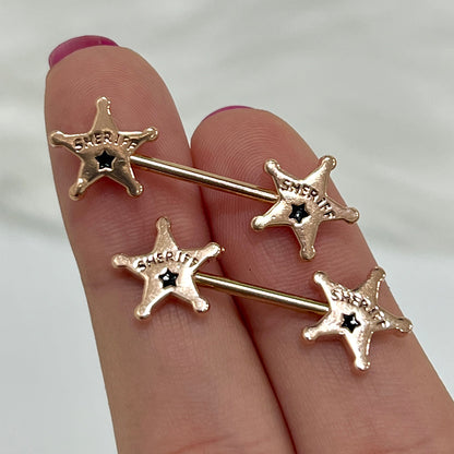 Surgical Steel Nipple Barbell 14G 14mm with Sheriff Badge Star - Pair - photo 7