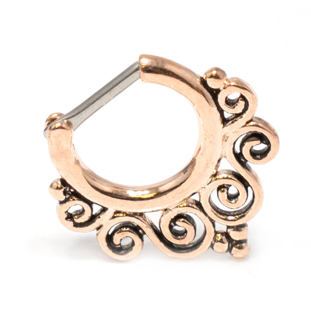 PVD Rose Gold Surgical Steel 16 Gauge Tribal Swirls Septum Clicker