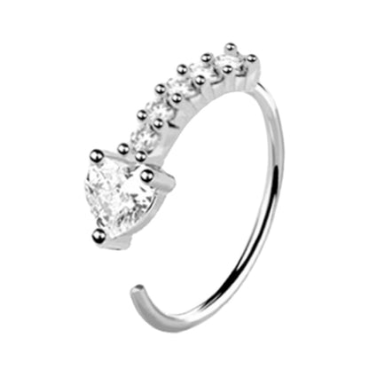Surgical Steel Nose Ring Hoop 20G 8mm with Paved CZ Heart End - photo 7