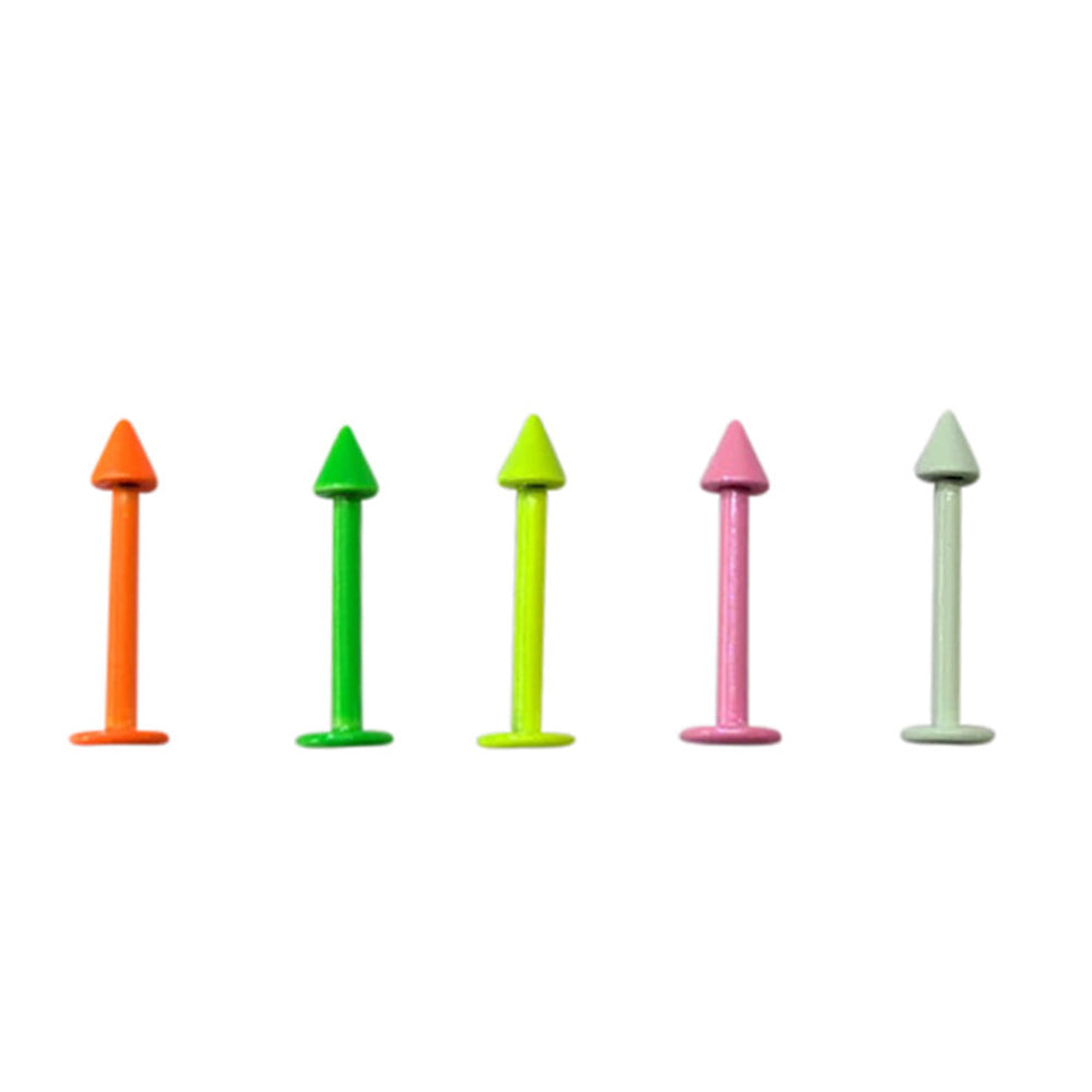 Surgical Steel Spike Top Labret Studs UV Colors 16 Gauge 8mm - 5 Pack