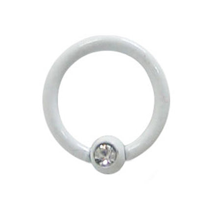 Surgical Steel 16 Gauge Captive Bead Ring with White Bezel CZ