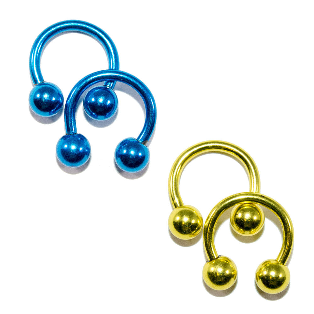 Surgical Steel 14 Gauge Horseshoe Barbell Yellow & Blue - 4 Pack