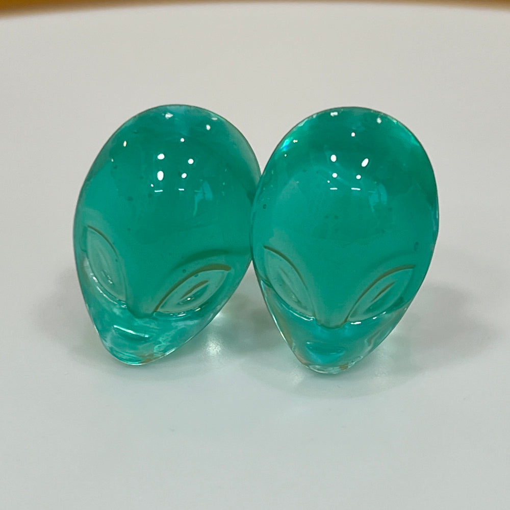 Pyrex Glass 2 Gauge to 7/8 Inch Plugs with Green Alien Face - Pair - photo 5