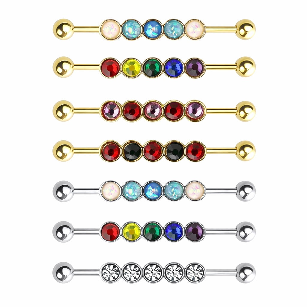 Surgical Steel 14 Gauge Industrial Barbell with Quintuplet Gems