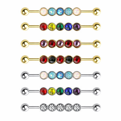 Surgical Steel 14 Gauge Industrial Barbell with Quintuplet Gems