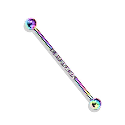 Surgical Steel 14 Gauge Industrial Barbell with CNC Lined CZ - photo 8