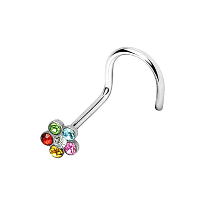 Surgical Steel Corkscrew Nose Ring 18G & 20G 6mm with CZ Flower - photo 12