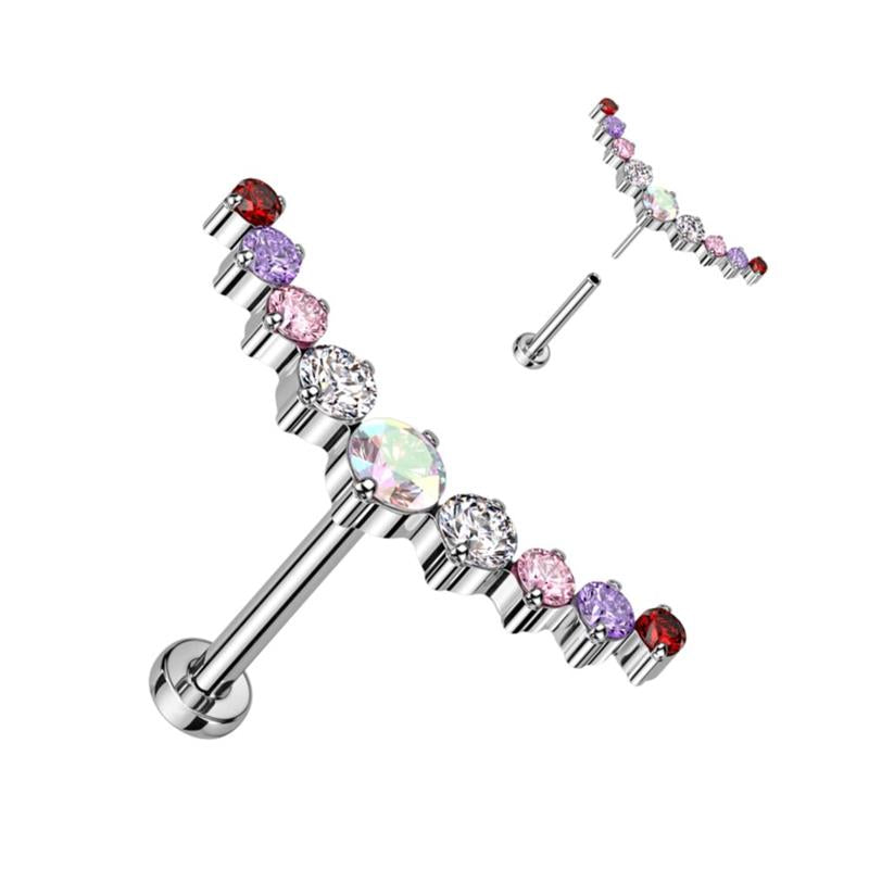Titanium 18 Gauge Curved CZ Climber Flat Back Labret Stud - photo 4