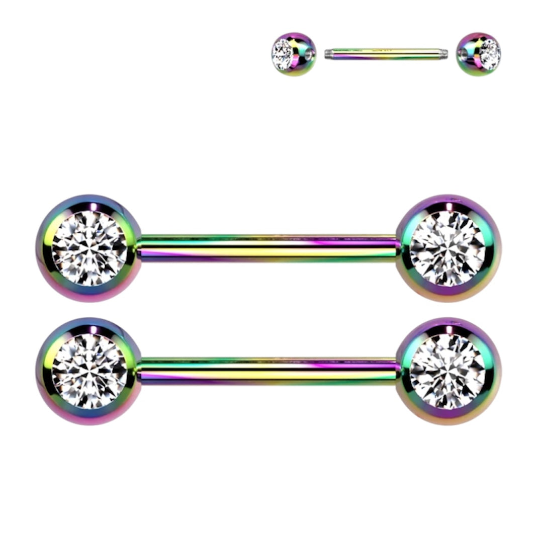 Surgical Steel 14 Gauge Nipple Barbell CZ with Ball - Pair - photo 8