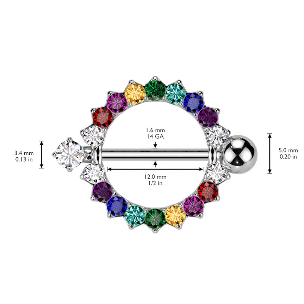 Surgical Steel Nipple Shield with Rainbow CZ Circle of Life - Pair - photo 2