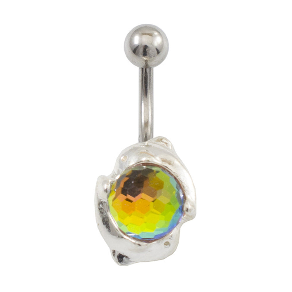 Surgical Steel 14 Gauge Belly Ring with Coupled Dolphin Disco Ball - photo 3