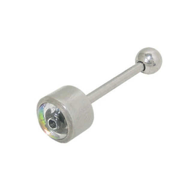 Surgical Steel 14 Gauge Tongue Barbell with Rainbow Eye Logo