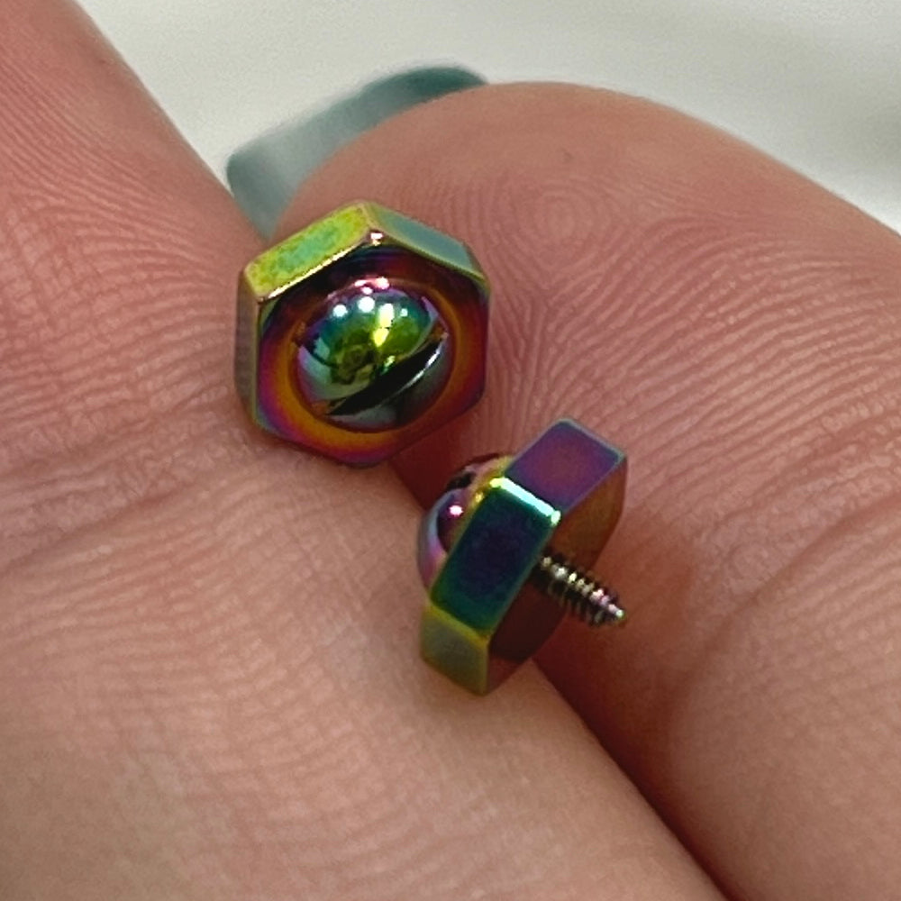 Surgical Steel 16 Gauge Hexagon Screw Nut Dermal Top