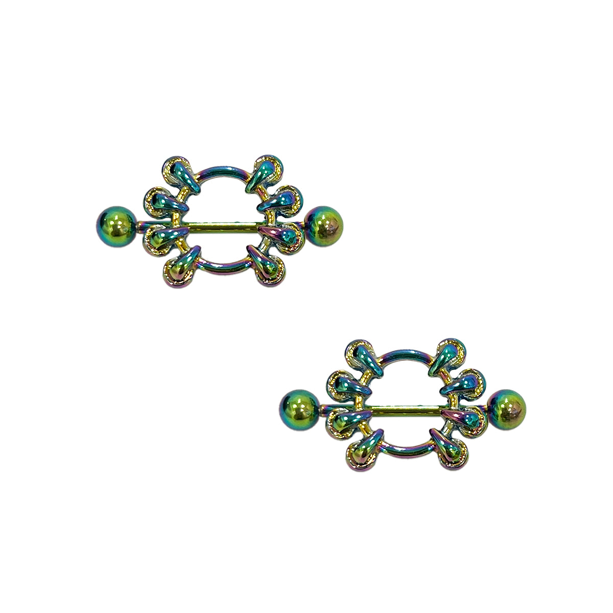 Surgical Steel Iridescent Petal Nipple Shield Ring 14G 10mm - Pair