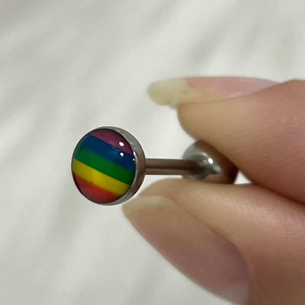 Surgical Steel 14 Gauge Tongue Barbell with Rainbow Pride Flag - photo 3