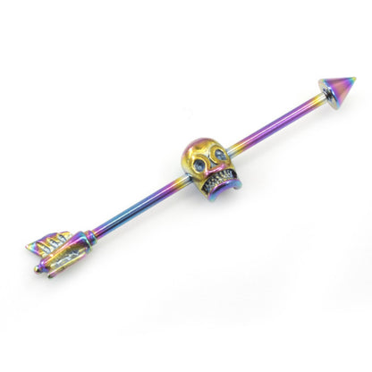 Surgical Steel 14 Gauge Industrial Barbell with Skull Arrow PVD - photo 5