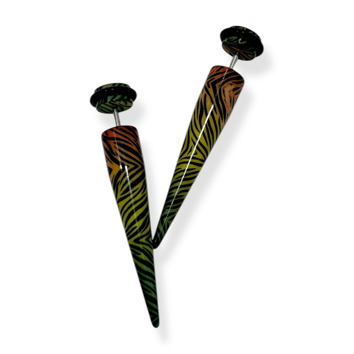 Acrylic Rainbow Tiger Stripe Fake Ear Tapers 16G - Pair