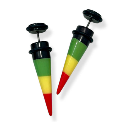 Acrylic 16 Gauge Rasta Print Fake Ear Taper Earrings - Pair