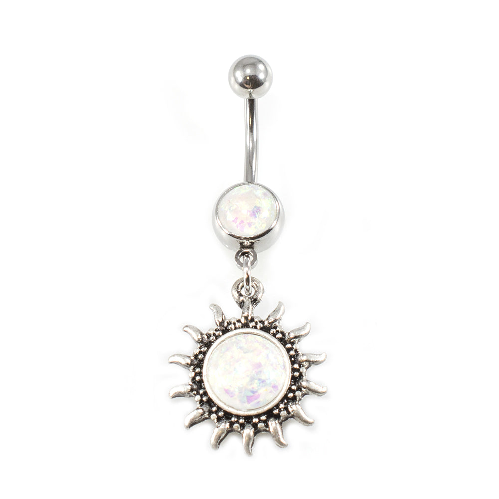 Surgical Steel 14 Gauge Belly Ring with Aurora Borealis Sun Dangle
