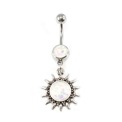 Surgical Steel 14 Gauge Belly Ring with Aurora Borealis Sun Dangle