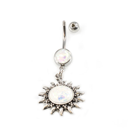Surgical Steel 14 Gauge Belly Ring with Aurora Borealis Sun Dangle - photo 3