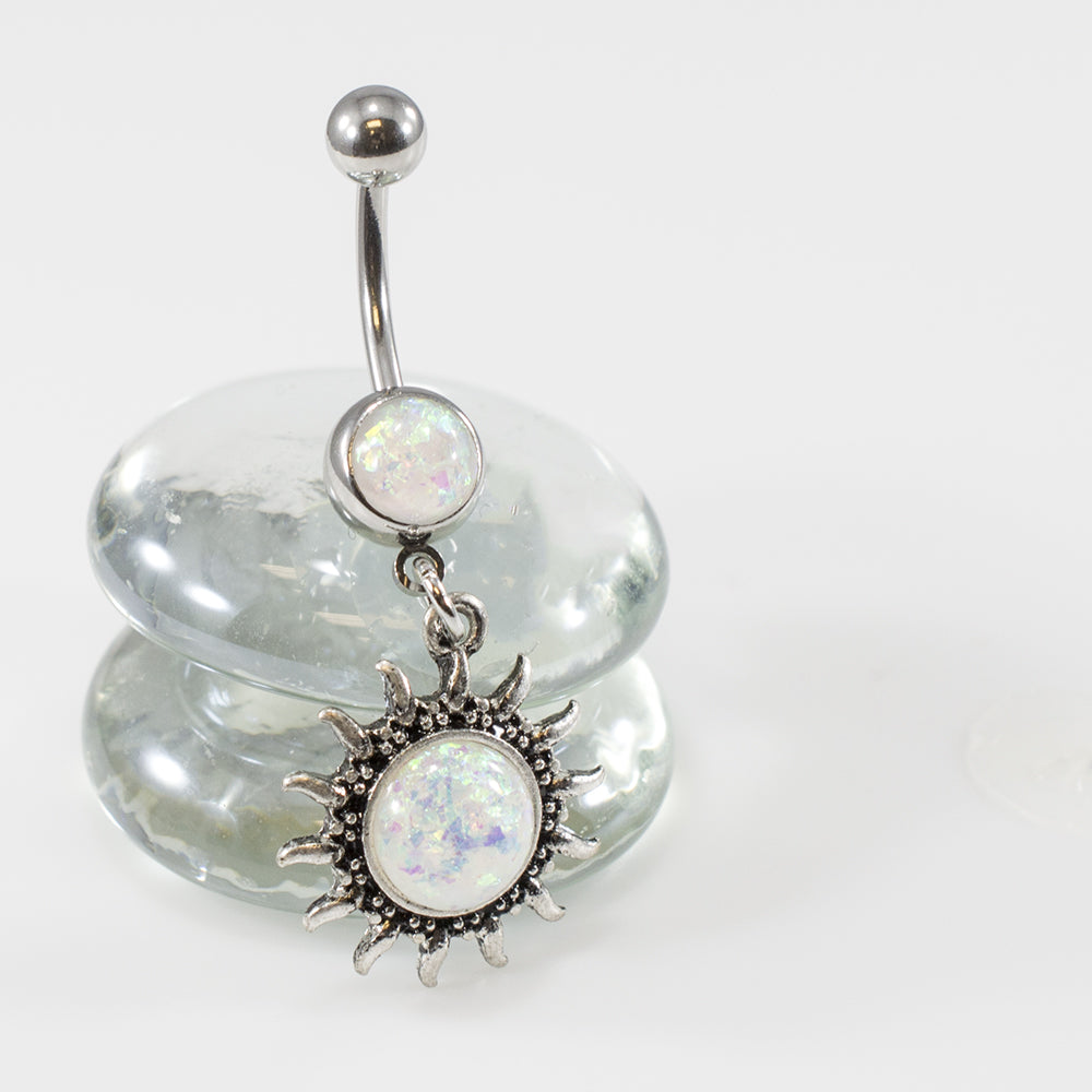 Surgical Steel 14 Gauge Belly Ring with Aurora Borealis Sun Dangle - photo 4