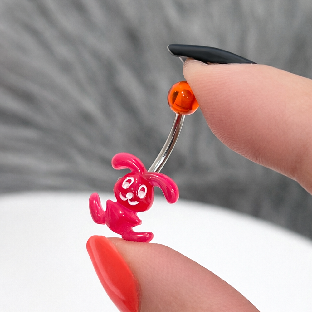 Surgical Steel 14 Gauge Belly Ring with Acrylic Bunny - photo 3