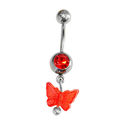 Surgical Steel 14 Gauge Belly Ring with CZ Butterfly Acrylic Dangling - photo 5