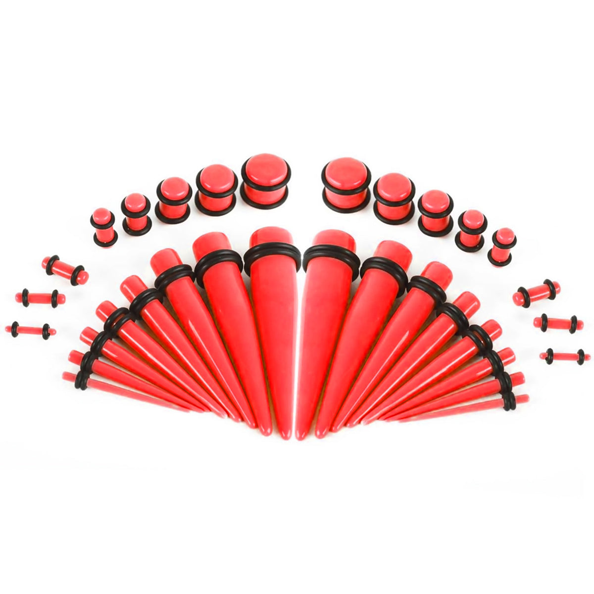 Red Acrylic UV Glow Ear Stretching Kit 14G to 00G - 36 Pack