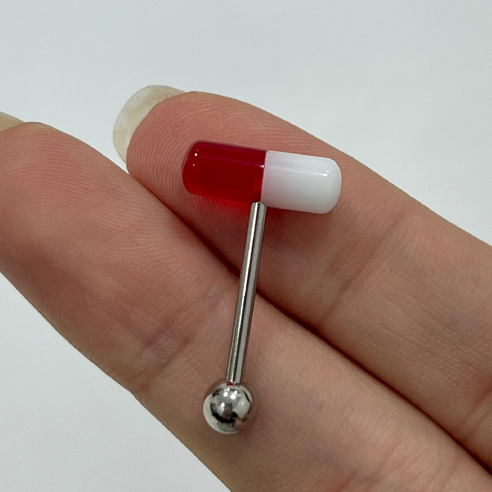 Surgical Steel 14 Gauge Tongue Barbell with UV Glow Acrylic Pill - photo 12