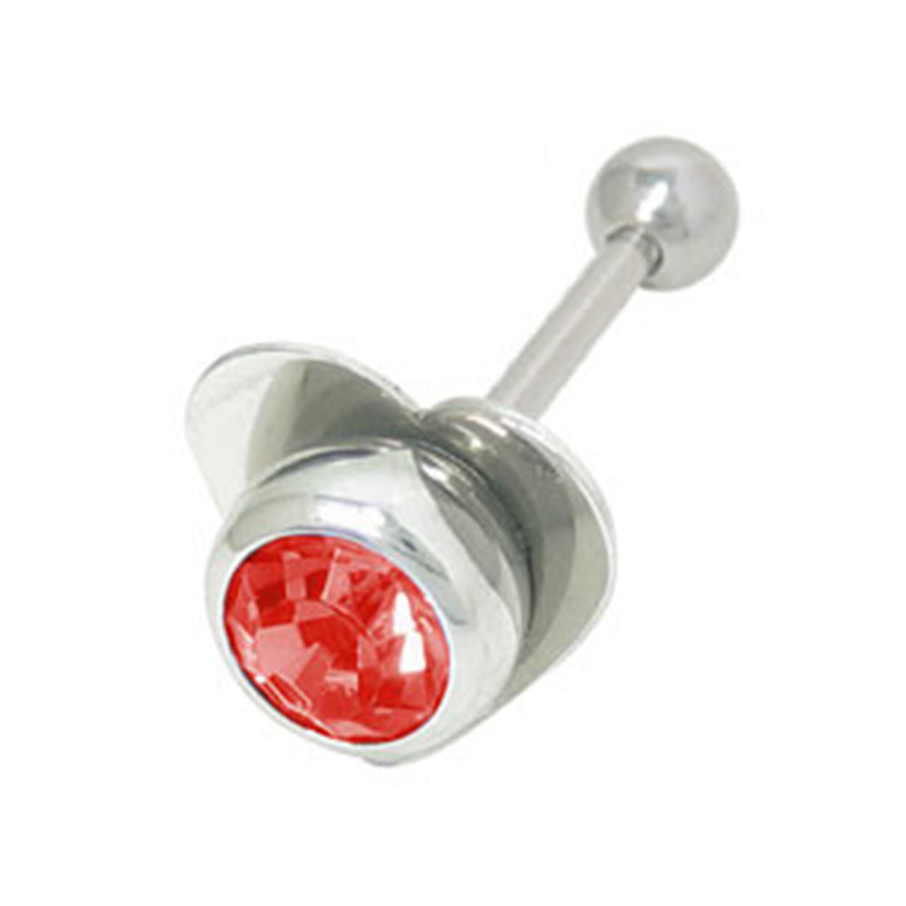 Surgical Steel 14 Gauge Tongue Barbell with Red CZ Heart & Balls