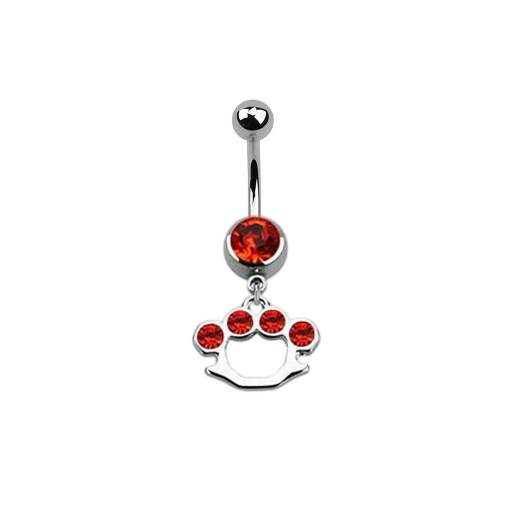 Surgical Steel 14 Gauge Belly Ring with CZ Dangle Brass Knuckles - photo 14