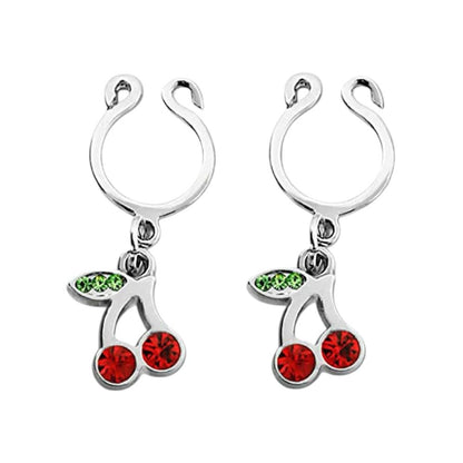 Surgical Steel Clip On Nipple Rings with Dangle Cherries - Pair - photo 6