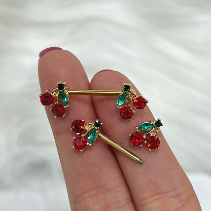 Surgical Steel Nipple Barbell 14G 14mm with Red CZ Cherry - Pair - photo 4