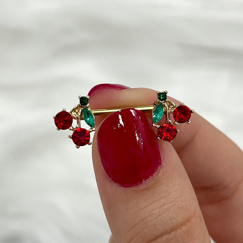 Surgical Steel Nipple Barbell 14G 14mm with Red CZ Cherry - Pair - photo 5