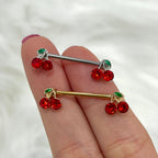 Surgical Steel 14 Gauge Red CZ Cherry Nipple Barbell - Pair
