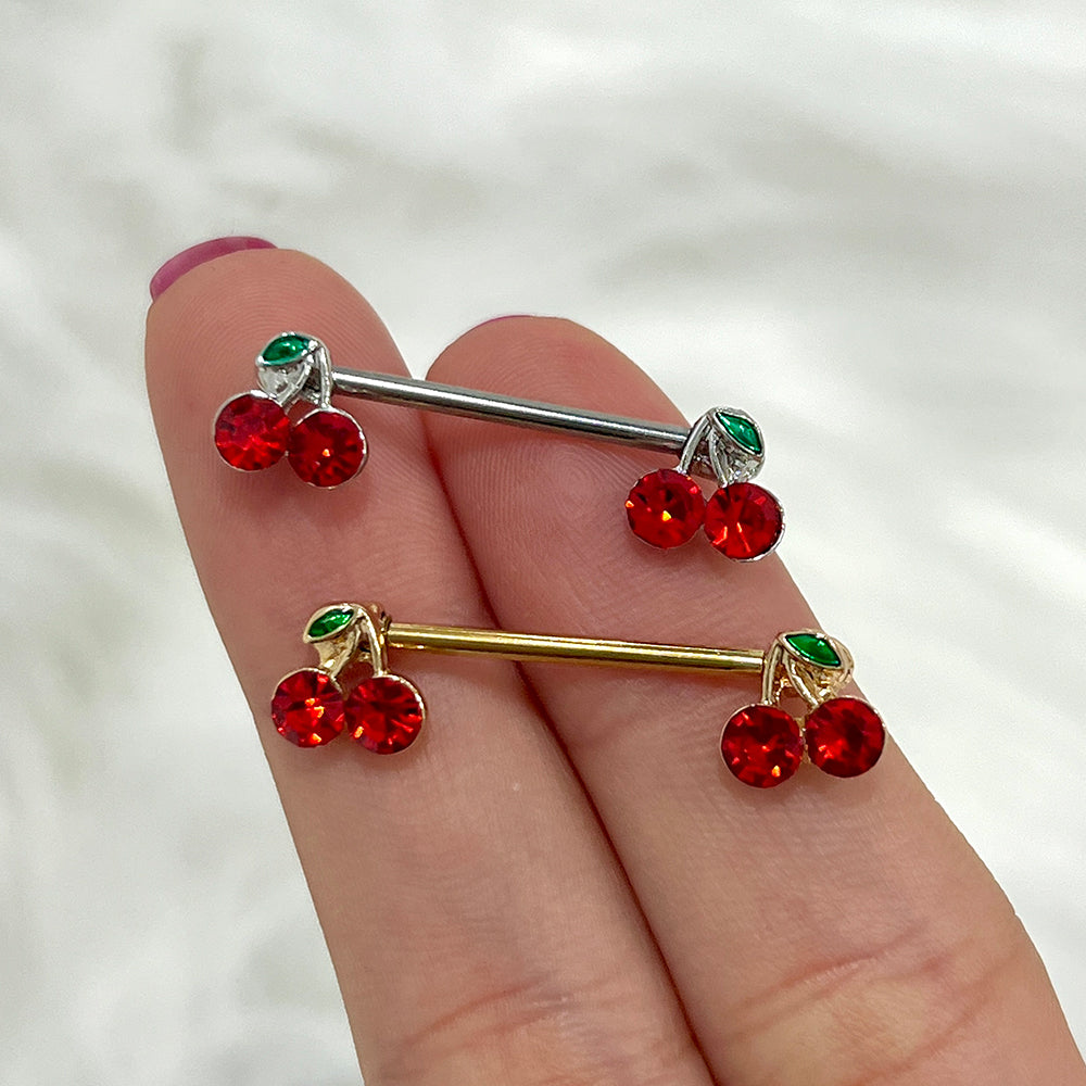 Surgical Steel 14 Gauge Red CZ Cherry Nipple Barbell - Pair