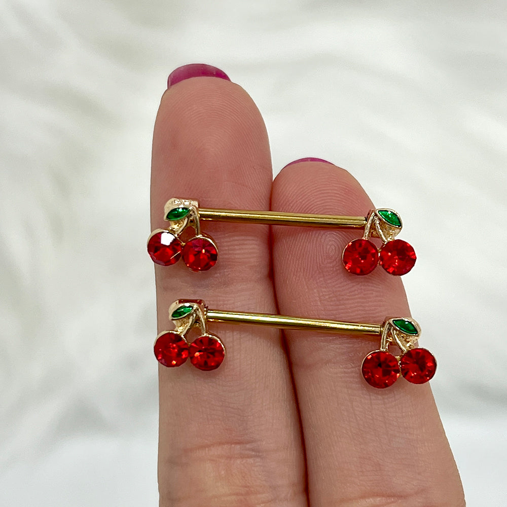 Surgical Steel 14 Gauge Red CZ Cherry Nipple Barbell - Pair