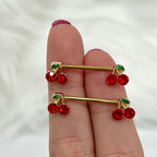 Surgical Steel 14 Gauge Red CZ Cherry Nipple Barbell - Pair