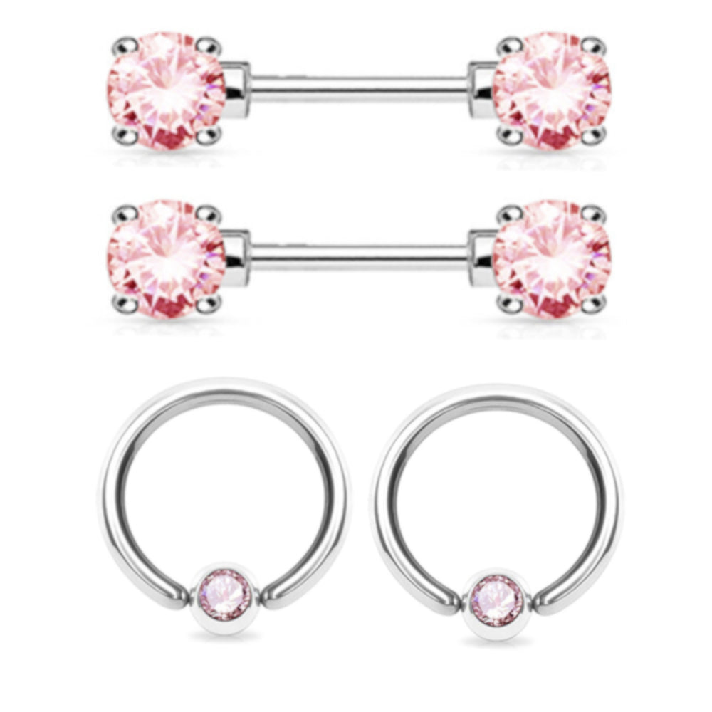 Surgical Steel 14 Gauge CZ Nipple Barbell & Captive Ring - 2 Pack - photo 5
