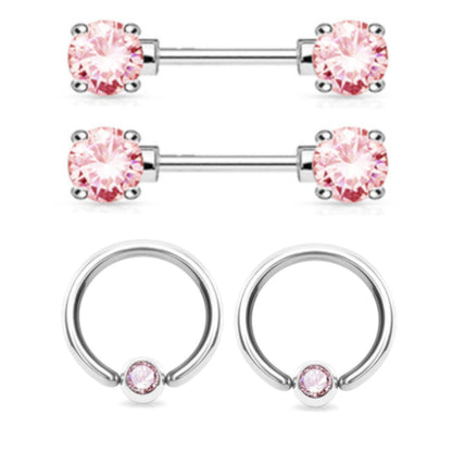 Surgical Steel 14 Gauge CZ Nipple Barbell & Captive Ring - 2 Pack - photo 5