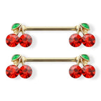 Surgical Steel 14 Gauge Red CZ Cherry Nipple Barbell - Pair