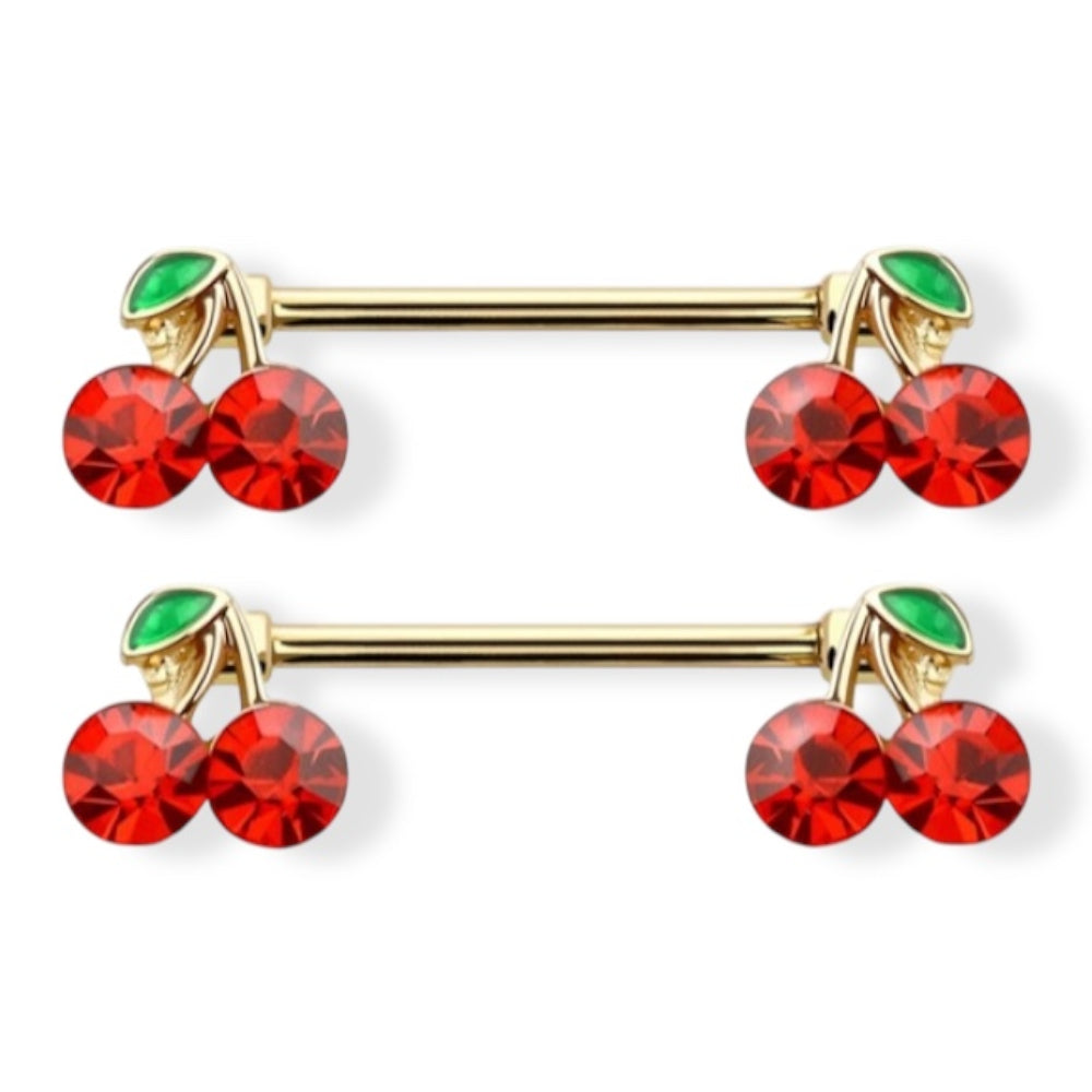 Surgical Steel 14 Gauge Red CZ Cherry Nipple Barbell - Pair