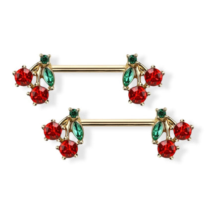Surgical Steel Nipple Barbell 14G 14mm with Red CZ Cherry - Pair - photo 7