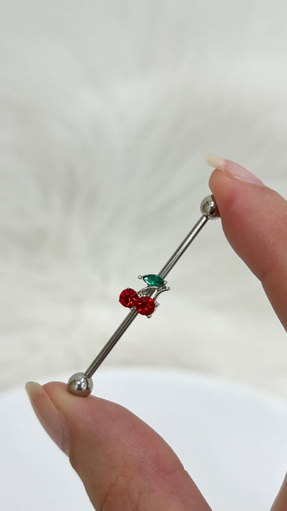 Surgical Steel 14 Gauge Industrial Barbell with CZ Cherry Fruits - photo 4