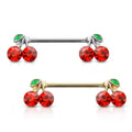 Surgical Steel 14 Gauge Red CZ Cherry Nipple Barbell - Pair