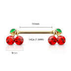 Surgical Steel 14 Gauge Red CZ Cherry Nipple Barbell - Pair