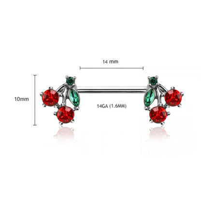 Surgical Steel Nipple Barbell 14G 14mm with Red CZ Cherry - Pair - photo 2